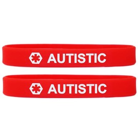 SayitBands 2 Pack of Autistic Medical Alert Wristband Bracelets in Red with White Text