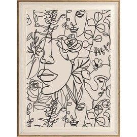 ASTRDECOR Abstract Framed Wall Art, Minimalist Boho Art Prints Women Portrait Line Art Wall Decor, Mid Century Wall Prints, Boho Wall Art Canvas, Neutral Black Beige Bedroom Wall Decor - 12''x16''