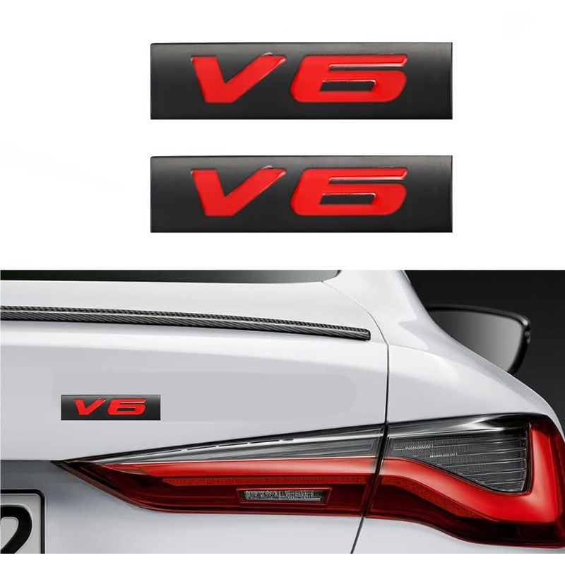 CARRUN 2 Pcs V6 Emblem 3D Metal Nameplate Badge Decal