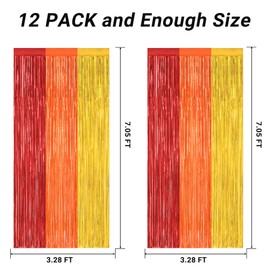 2 Pack Thanksgiving Backdrop, 3.28 FT x 7.05 FT Red Orange Gold Party Streamer, Metallic Fringe Curtains Foil Streamer Tinsel Backdrop, Thanksgiving Party Decorations Photo Props Wall Decor