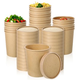 BOHUIZ 25 Pack 32oz Paper Soup Containers with Vented Lids, Disposable Paper Food Cups Ice Cream Cups For Restaurants, Take Outs, or To-Go Lunch Microwavable