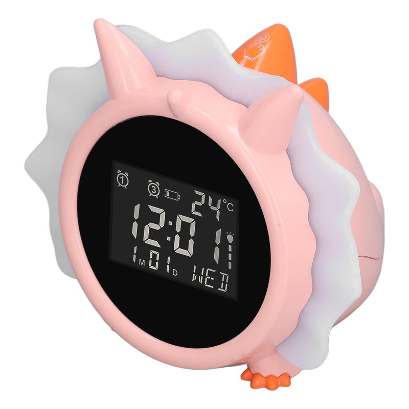 Alarm Clock Pink Dinosaur Shape Multifunctional Bedside LED Electronic Alarm