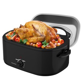 SUNVIVIPRO Roaster Oven 28 Quart, Electric Roaster Oven with Visible & Self-Basting Lid, Turkey Roaster Oven with Removable Pan & Rack, Variable Temperature Control, Stainless Steel, Grey
