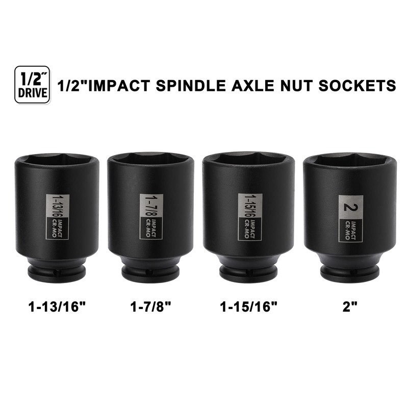 Mayouko 4PCS 1/2" Drive Spindle Axle Nut Impact Socket Set,
