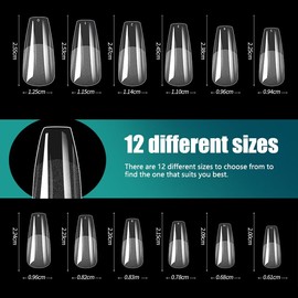 Medium Coffin Clear Nail Tips 600pcs Full Cover Soft Acrylic Press For Nail Kit Women Home DIY Fake Nails for Nail Extension 12 Size