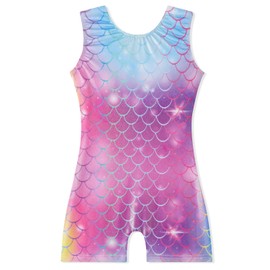 EQSJIU Gymnastic Leotsrds For Girls Gradient Blue Purple Mermaid Girls Leotards For Gymnastics Biketard With Shorts 9-10 Years