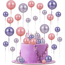 30 bolas de espuma con purpurina, para tartas, decoración de tartas, perlas sintéticas, en forma de bola, para baby shower, boda, aniversario, niños, cumpleaños, graduación, decoración de tartas, color morado claro