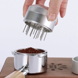 Coffee Needle Distributor, Stainless Steel, Effective Spreading of Coffee Grass, with Base for Home Office, Silver (51mm)