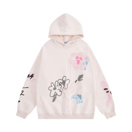 Aelfric Eden Womens Oversized Graphic Hoodies Cartoon Graffiti Print Fleece Hooded Sweatshirt Unisex Long Sleeve Pullover Pink