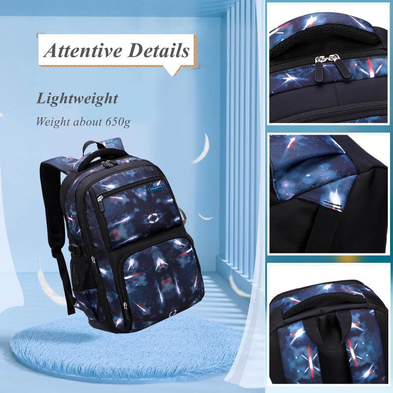 Galaxy School-Bag Backpack and Lunch-Bag Set for Boys Middle-School Elementary