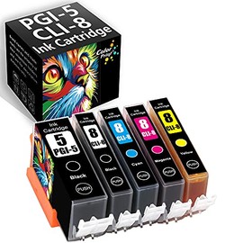 5-Pack ColorPrint Compatible PGI5 CLI8 Ink Cartridge Replacement for PGI-5 CLI-8 Work with Pixma Pro9000 Pro6000 Pro6500 iP6700D iPP3300 iP3500 MX700 iP6600D iP5200R MX700 Printer(XLBK, BK, C, M, Y)
