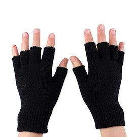 1Pair Half Finger Gloves Winter Warm Fingerless Stretchy Knit Gloves Mitten for Women and Men Black