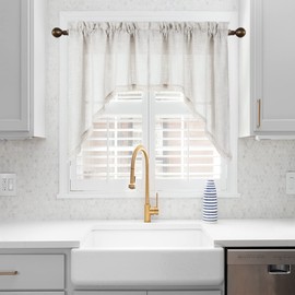 Beda Home Tassel Linen Textured Swag Curtain Valance for Farmhouses’ Kitchen; Light Filtering Rustic Short Swag Topper for Small Windows Bedroom Privacy Added Rod Pocket Design(Nature 36x36-2PCs)