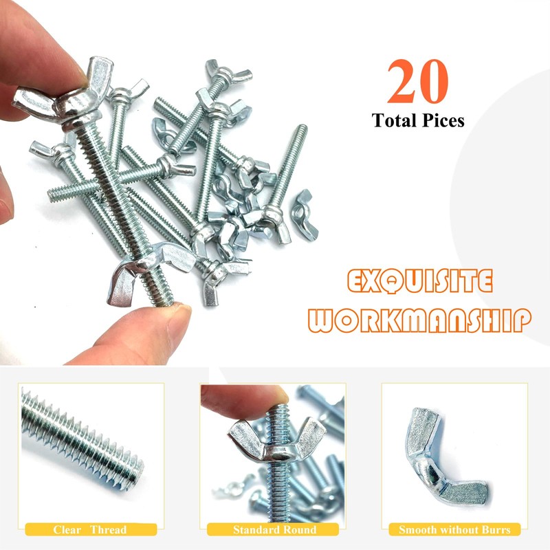 Matrelt 20 Pcs 1/4"-20 x2 Wing Screw Bolts and Wing