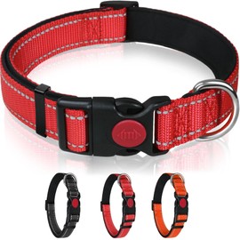 Reflective Dog Collar with Buckle, Reflective Padded Neoprene Pet Collar, Adjustable Pet Collars with Quick Release Buckle for Dogs(S/M/L) (Red, L)