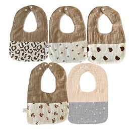 SnD Plus Muslin Bibs Cotton Round Baby Bibs 5 Pack Drool Bibs Feeding Apron Adjustable Snaps Baby Bandana Super Absorbent Breathable 100% Cotton Unisex Boys Girls Round Mix Pattern