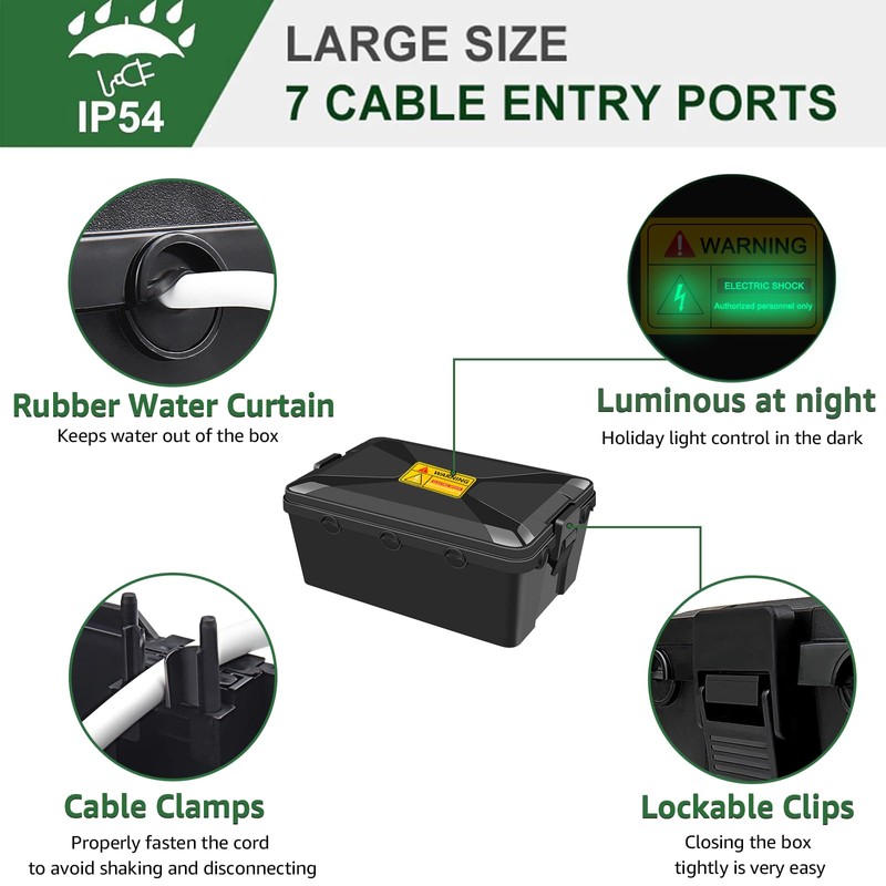 NineLeaf IP54 1PK Extra Large Outdoor Box w/ 7 Cable