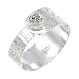 JEWELSTREZORO Moissanit Edelstein 925 Sterling Silber Stilvoller handgefertigter Band Ring Geschenkartikel Herren & Damen Schmuck TSR135BD_2 (48 (15.3))