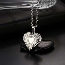 Cupimatch Heart Locket for Opening Pictures Photo Pendant with Engraving Love You Tree of Life Chain Women's Amulet Necklace Stainless Steel Hinged with 45 cm Chain, Stainless Steel