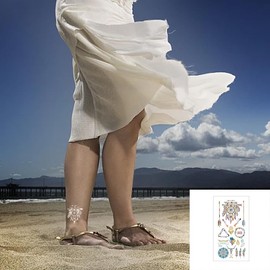 AIMALL Women's Boho Chic Metallic Gold & Silver Temporary Tattoo Stickers for Body and Arm Art - Fashionable Temporary Skin Art