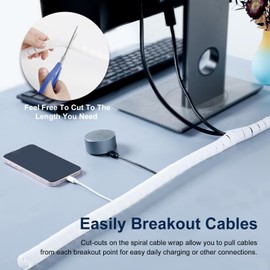 Romon Pack of 2 Cable Sleeves, 22-28 mm x 3 m Spiral Hose Cable Organiser with 1 Cable Clip, Cable Duct Flexible Cable Management for TV PC