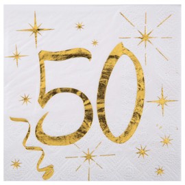 SANTEX 6159-50 Pack of 20 Small Napkins 50 Years Metallic Gold
