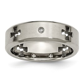 Solid Titanium Men's Celtic Knot Irish Claddagh Cross Cut Out Diamond 7mm Matte Brushed Finish/Wedding Band Ring Size 11.5 (.05 cttw.)