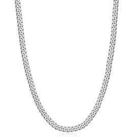 Evegfts Silver Chain for Men, Diamond Cut Miami Cuban Link Chain Necklace for Men Women 4MM Mens Chain Super Sturdy Men Necklaces 26 Inch