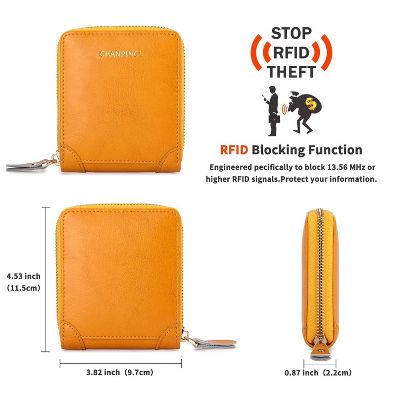CHANPINCL RFID Wallets for women Genuine Leather Zipper Purses Secure