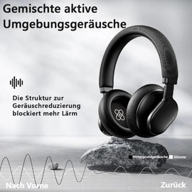 Absead Over-Ear Bluetooth Headphones, Stereo Headphones with Built-in Microphone, Deep Bass, Foldable, Active Noise Cancellation (ANC) (Black)