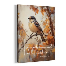 HIWX - Decoración de pared de pájaro cristiano de otoño, granjero, pájaro, gorrión, versículo bíblico, lona enmarcado para pared, decoración rústica de otoño, arte de pared para recámara, sala de