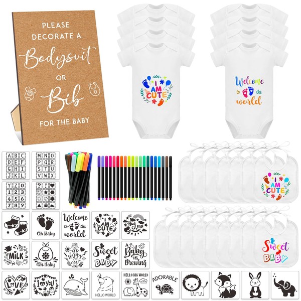 SytuHete 69 Pcs Baby Bib Bodysuit Set - Baby Shower