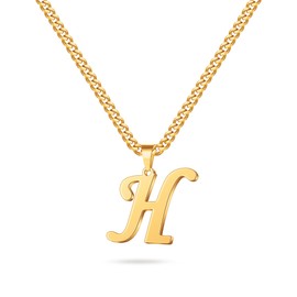 Initial Necklace for Men - Gold Letter H Pendant Initial Necklace for Men Boys Stainless Steel Cuban Link Chain Initial Necklace Women Mens Jewelry Birthday Gifts for Men Boyfriend Christmas Gifts