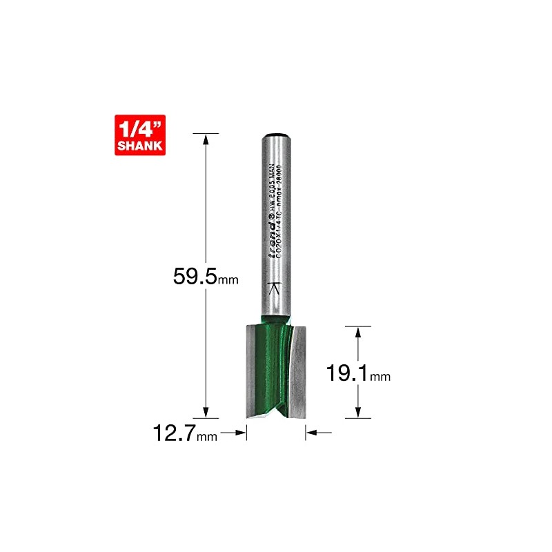 Trend CraftPro Straight Two Flute Router Cutter Bit, 1/4 Inch