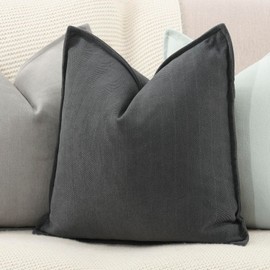 MADIZZ Textured Chenille Throw Pillow Covers Set of 2 Super Soft Decorative Pillow Covers Boho Cushion Covers Modern Farmhouse Home Decor for Sofa Bedroom 24x24 inch Dark Grey