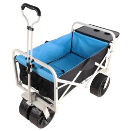 Folding Wagon Cart for Garden, Shopping, and Beach, Portable Collapsible Utility CartType: Blue, Load Capacity: 150lb