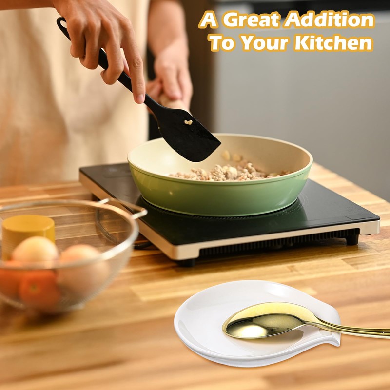 8 Pcs Ceramic Spoon Rest, White, 3.8 x 3.4 x