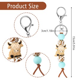 Ptwola Cow Keychain Beaded Cow Keychain Cute Mini Cow Print Lanyard Car Key Chain Ring Keyring Holder Accessories for Women Men Girls Party Favors Animal Lovers Backpack Wallet Decorations