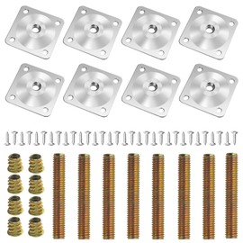 WMYCONGCONG 8 Sets Leg Mount Plates 8 Sets M8 Furniture Leg Mounting Plates T Plate Furniture Leg Attachment Plates Industrial Grade Sofa Legs and Hanger Bolts for Sofa Couch Table (Silver)