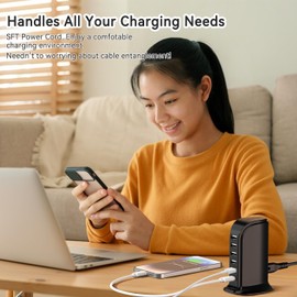 KIONTS Estación de Carga Rápida con 6 Puertos USB,Torre Cargador Multicontacto USB,Hub de Torre para Múltiples Dispositivos,Multicontacto USB Extension,Bloque de Carga para Teléfono Tabletas (Blanco)