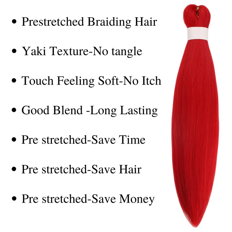 Braiding Hair Pre stretched Red Prestretched Braiding Hair for Black