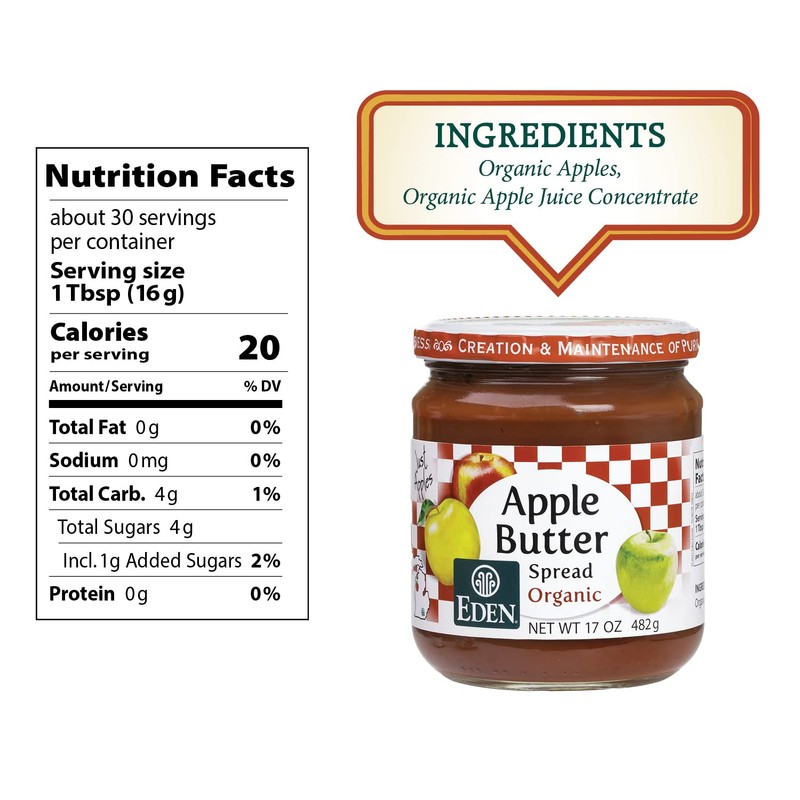Eden Organic Apple Butter Spread, No Sugar Added, Great Lakes