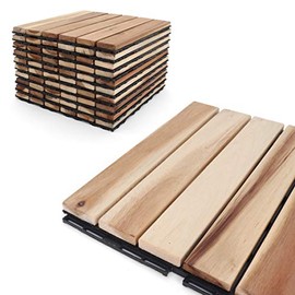 Deck Tiles - Patio Pavers - Acacia Wood Outdoor Flooring - Interlocking Patio Tiles - 12"x12" (20 Pack) - Natural Acacia Finish - Straight Pattern Decking
