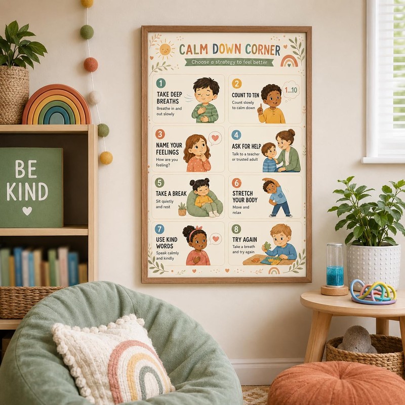 VMXWLL Calm Down Corner Classroom Poster, 12 x 18 Inch