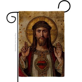 Feast of Sacred Heart of Jesus Canvas Burlap Flag Yard Sign Burlap Wall Hanging Decor Home Porch Religious Room Tapestry Faith Fathers Day Cemetery Decorations for Grave Yard Catholic Gifts