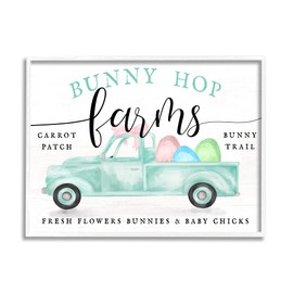 Stupell Industries Bunny Hop Farms Sign Easter Egg Green Truck, Designed by Daphne Polselli White Framed Wall Art, 30 x 24, Blue