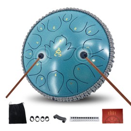 YoungMonic Steel Tongue Drum 13 Inches 15 Notes D Major Steel Drums Rain Chimes for Outside Percussion Instrument with Drum Mallets and Carry Bag