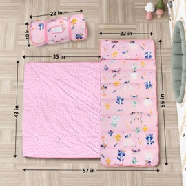 Nap Mat- Toddler Nap Mat with Pillow & Fleece Blanket- 55''*35''*2''Nap Mat for Toddlers- Nap Mats for Preschool, Daycare