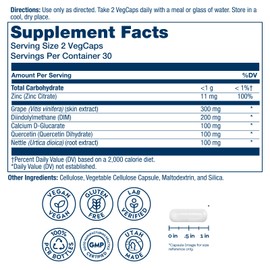 SOLARAY DIM Supplement for Men - Clinically Studied DIM 200mg Supports Hormone Balance - Plus Zinc and Quercetin - Vegan, Gluten Free, 60 Day Money-Back Guarantee - 30 Servings, 60 VegCaps