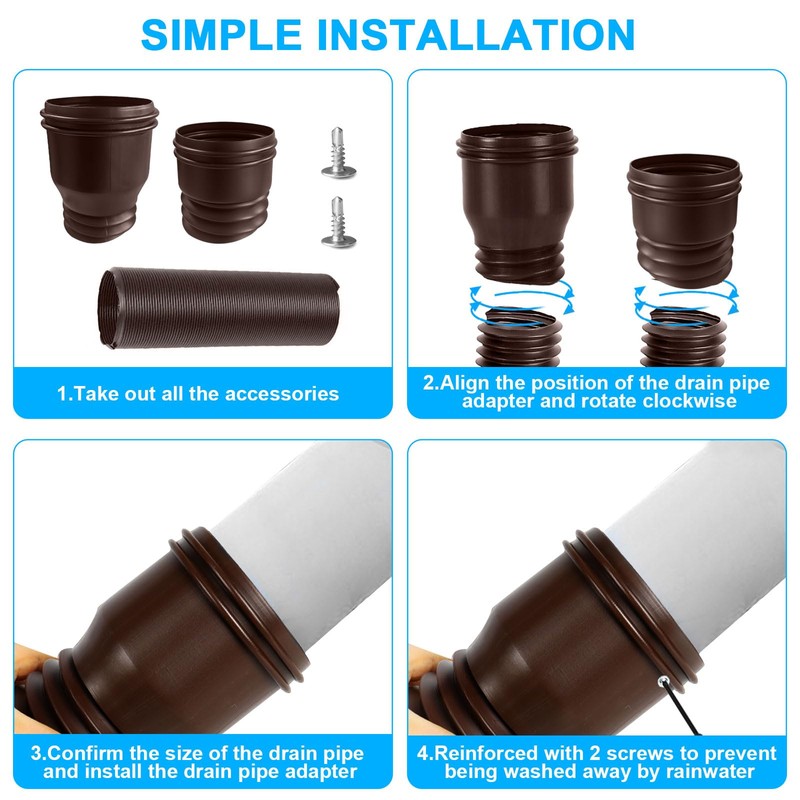 Gutter Flexible Downpipe Extension, Rain Gutter Drain, Round Extension for
